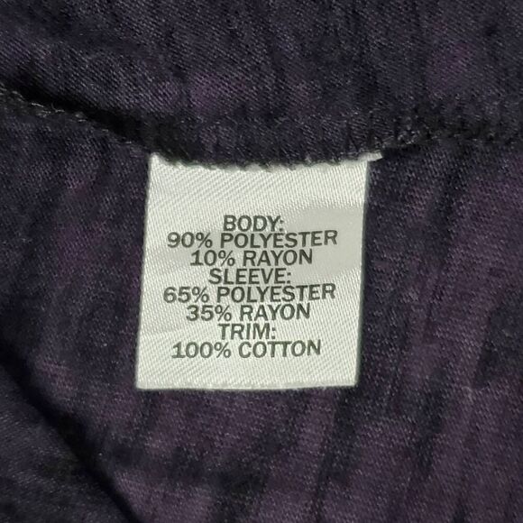 Vanity Essentials Purple Black Raglan Top Women’s Size M Crochet Detail 3/4 Slee - Picture 8 of 10